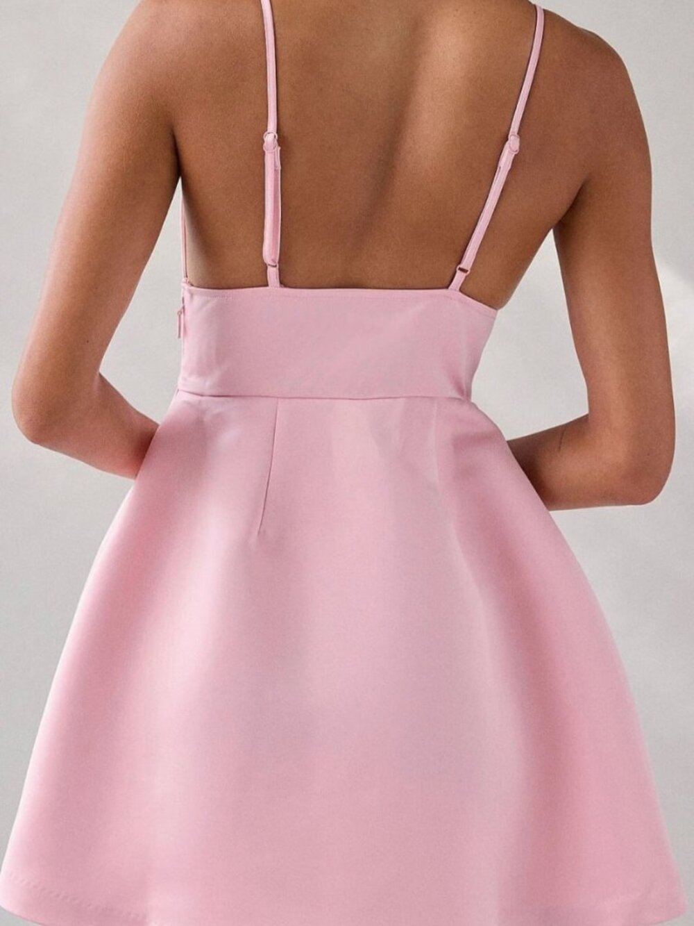 Pink Satin Mini Dress Spaghetti Strap Skater Style